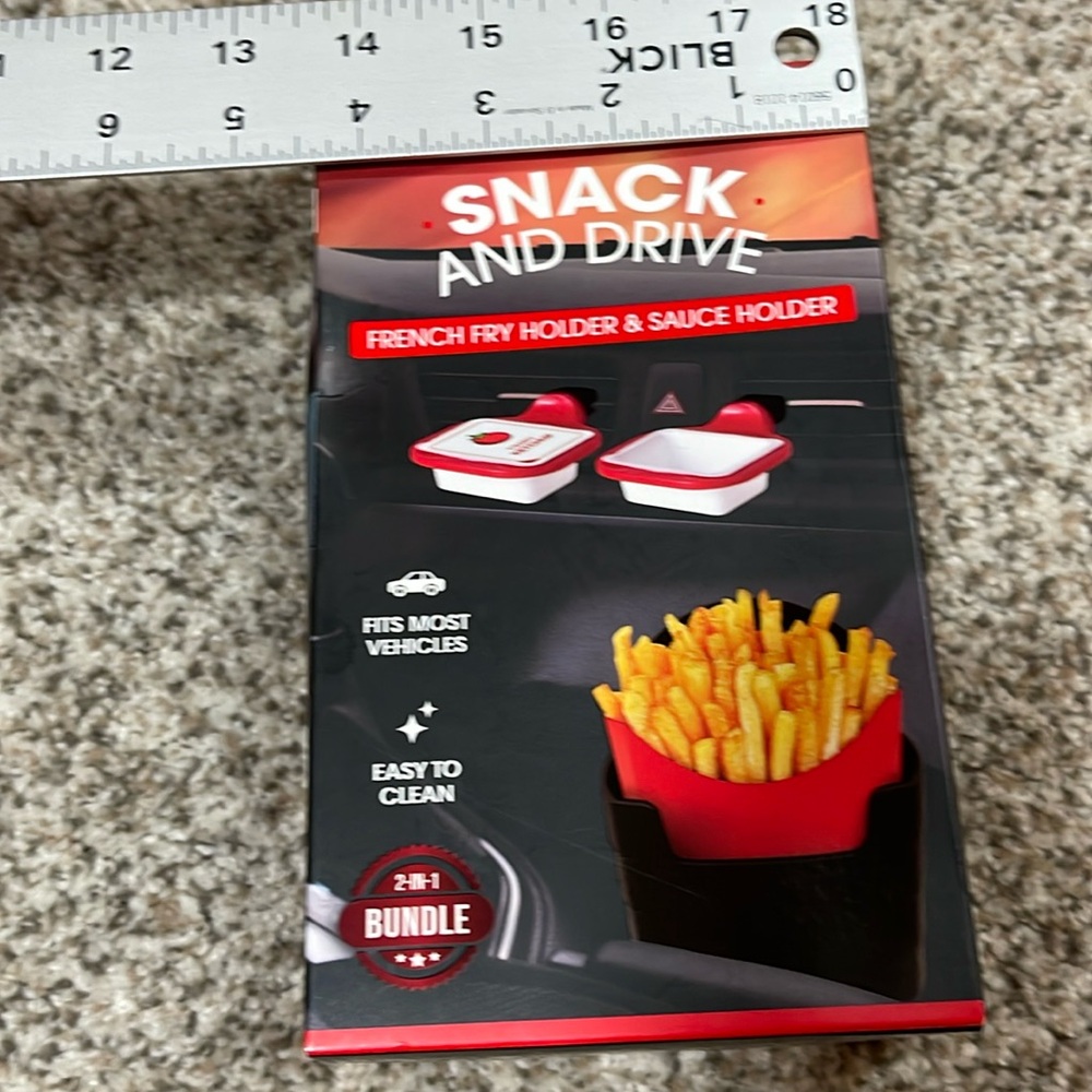 Snack tray for car and travel holds fast food, phones, toys, fries and dip tray